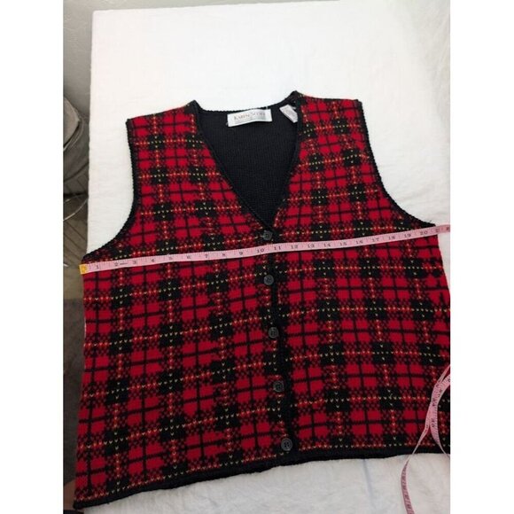 Karen Scott button up sweater vest red & black wool women's medium Vintage K4 - Picture 5 of 6